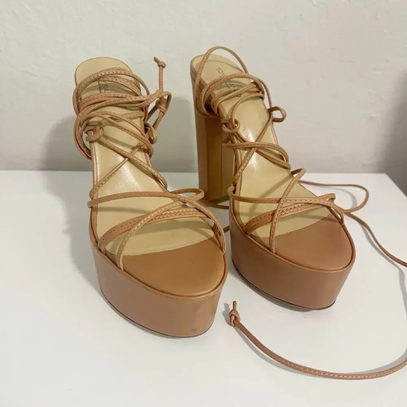 TONY BIANCO Jemma Sandal in Tan Como size 8.5 platform ankle tie - Picture 4 of 13